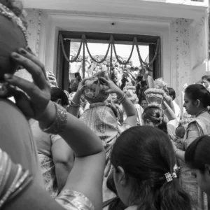 Respectful behavior inside an Indian temple.