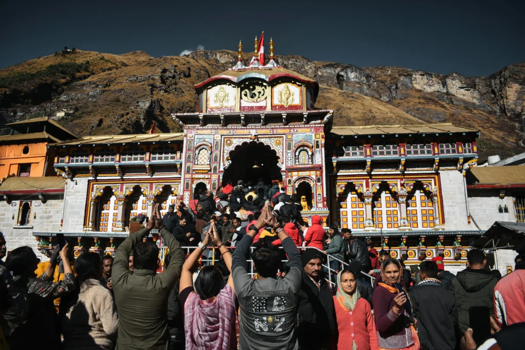 Badrinath Temple in meditation posture.