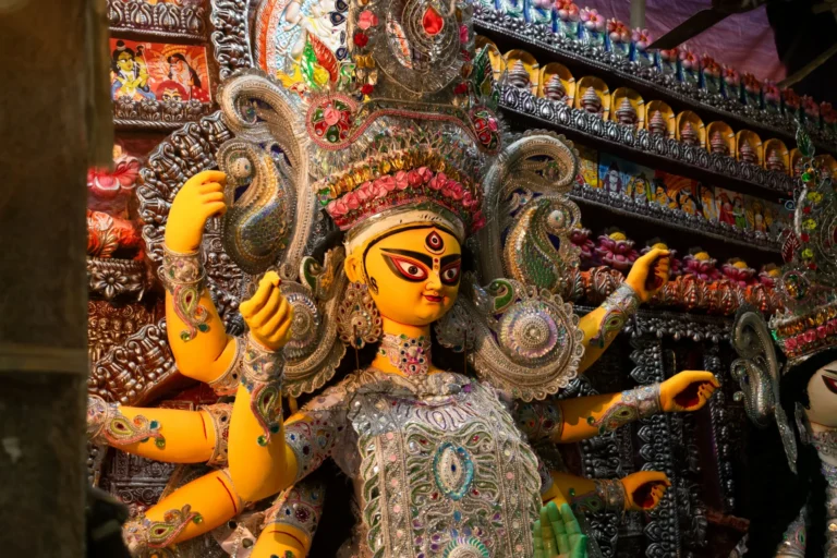Sindoor Khela ritual with married women offering vermilion to Goddess Durga on Vijaya Dashami
