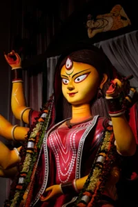 Artistic theme-based Durga idol at South Kolkata pandal during Durgotsav