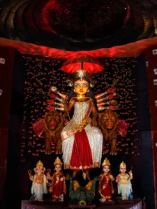 Bonedi bari traditional Durga statue at Sovabazar Rajbari thakur dalan courtyard